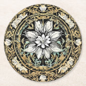Art Nouveau White Floral Runder Pappuntersetzer (Vorderseite)