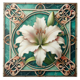 Art Nouveau White Liege Blume Motif Fliese