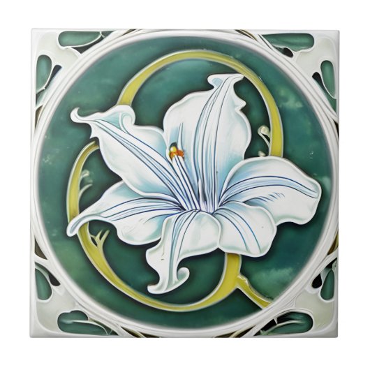 Art Nouveau White Lily Fliese (Vorderseite)