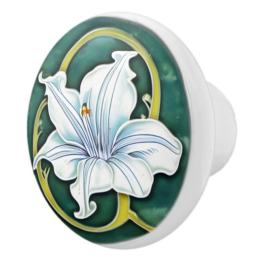 Art Nouveau White Lily Keramikknauf (Rechts)