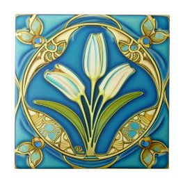 Art Nouveau White Stylily Fliese