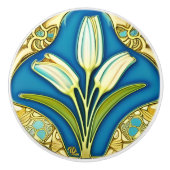 Art Nouveau White Stylily Keramikknauf (Vorderseite)