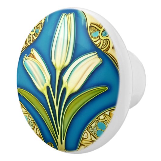 Art Nouveau White Stylily Keramikknauf (Rechts)