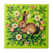 Art Nouveau Wild Rabbit and Flowers Fliese (Vorderseite)