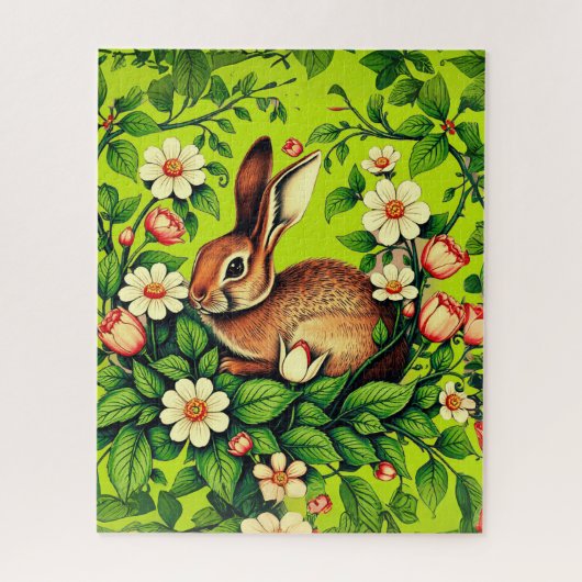 Art Nouveau Wild Rabbit and Flowers Puzzle (Vertikal)
