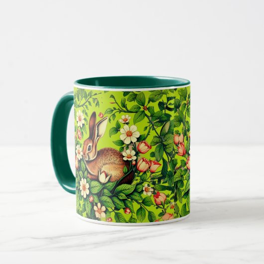 Art Nouveau Wild Rabbit and Flowers Tasse (Vorderseite Links)