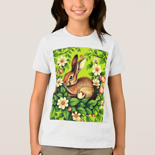 Art Nouveau Wild Rabbit and Flowers Tri-Blend Shirt (Vorderseite)