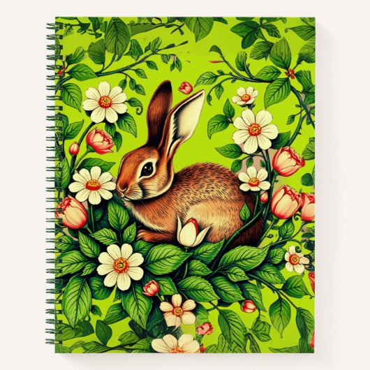Art Nouveau Wild Rabbit & Flowers Journal Notizblock (Vorderseite)