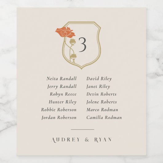 Art Nouveau Wine Bottle Tischnummer & Guest List Weinetikett (Einzelnes Label)