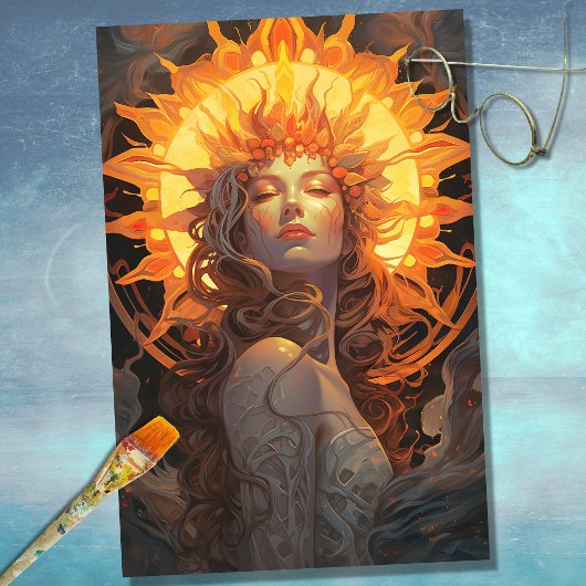 Art Nouveau Woman als Sun 1 Decoupage Paper Seidenpapier