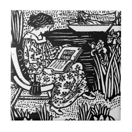 Art Nouveau Woman Lesen Fliese (Vorderseite)