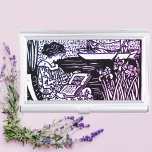 Art Nouveau Woman Lesen Visitenkarten Dose<br><div class="desc">Jugendstil-Holzschnitt einer Frau beim Lesen.</div>