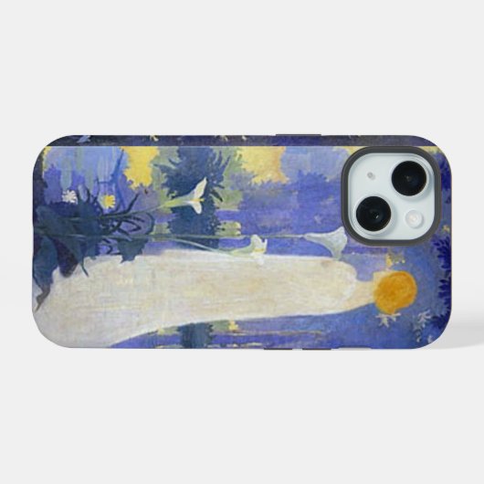 Art Nouveau Woman mit Calla Lilies iPhone 15 Hülle (Rückseite (Horizontal))