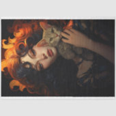 Art Nouveau Woman mit Cat 1 Decoupage Paper Seidenpapier (Vorderseite)