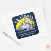 Art Nouveau Woman Reading Mucha Ex Libris Vorlage Quadratischer Aufkleber (Umschlag)