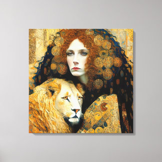 Art Nouveau Woman With Leon Inspired By Klimt Leinwanddruck