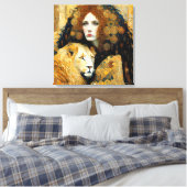 Art Nouveau Woman With Leon Inspired By Klimt Leinwanddruck (Insitu (Schlafzimmer))