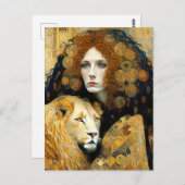 Art Nouveau Woman With Leon Inspired By Klimt Postkarte (Vorne/Hinten)