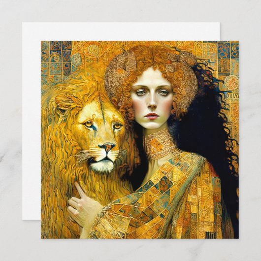 Art Nouveau Woman With Leon Inspired By Klimt Save The Date (Vorne/Hinten)