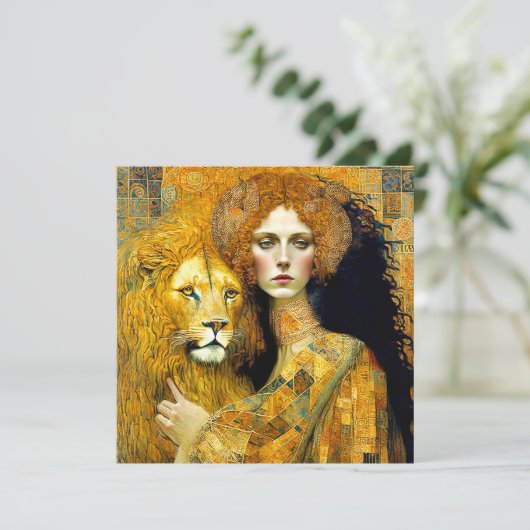 Art Nouveau Woman With Leon Inspired By Klimt Save The Date (Stehend Vorderseite)