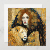 Art Nouveau Woman With Leon Inspired By Klimt Save The Date (Vorne/Hinten)