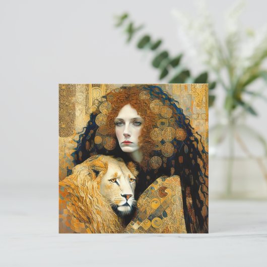 Art Nouveau Woman With Leon Inspired By Klimt Save The Date (Stehend Vorderseite)