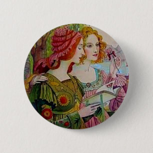 Art Nouveau Women with Book Button