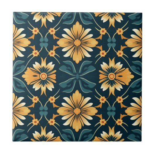 Art Nouveau Yellow Floral Pattern Fliese (Vorderseite)