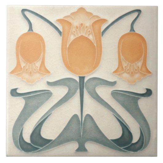 Art Nouveau Yellow/Orange Tulips Zuhause Wanddekor Fliese (Vorderseite)