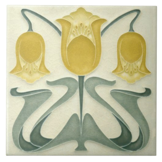 Art Nouveau Yellow Tulips Zuhause Wall Deco Fliese (Vorderseite)