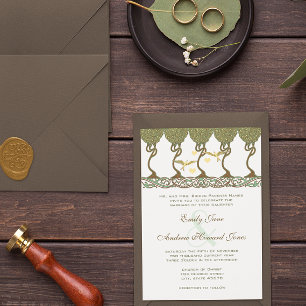 Art Nouveau Yellow Vintag Love Birds Wedding Einladung