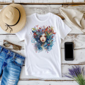 Art Nouveau Young Woman with Blue Hair T-Shirt