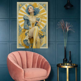 Art Nouveau Zirkusposter in Blau und Gelb Poster