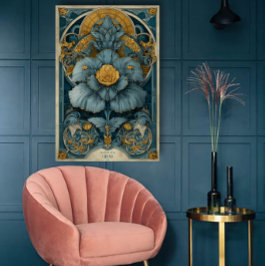 Art Nouveau-Zirkusposter in Blau und Gelb Poster