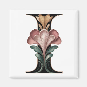 Art Nuevo Blumenrosa und grüne Letter I Magnet