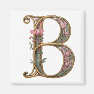 Art Nuevo Rosa und Gold Buchstabe B Magnet