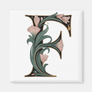 Art Nuevo Rosa und Grüne Buchstabe F Magnet