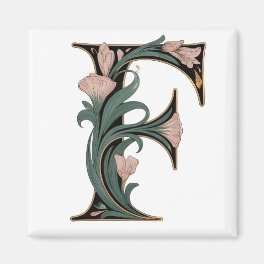 Art Nuevo Rosa und Grüne Buchstabe F Magnet (Vorne)
