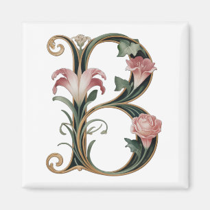 Art Nuevo Schwarz, Rosa und Gold Buchstabe B Magnet