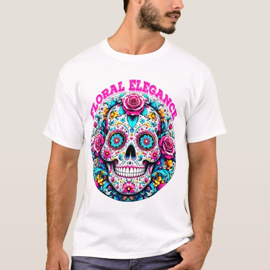 Art of a Sugar Skull with Floral EleganceMuster T-Shirt (Vorderseite)