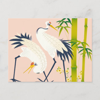 art of beautiful cranes in the bamboo thicket postkarte