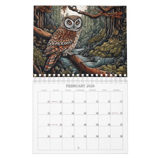 Art of Owls Wall Calendar Kalender (Feb 2026)
