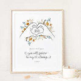 Art: Paare Herzform Hands Blumenmuster Art Poster