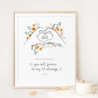 Art: Paare Herzform Hands Blumenmuster Art Poster