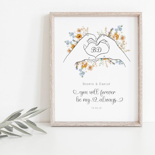 Art: Paare Herzform Hands Blumenmuster Art Poster