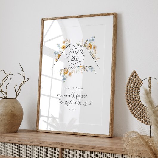 Art: Paare Herzform Hands Blumenmuster Art Poster