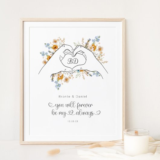 Art: Paare Herzform Hands Blumenmuster Art Poster