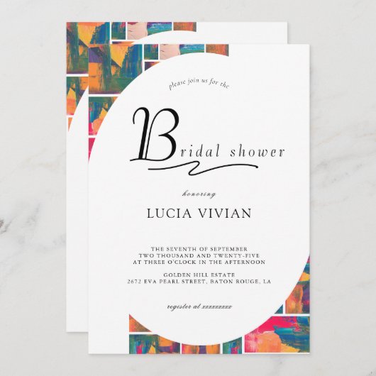 Art Paint Colorful Modern Abstraktes Brautparty Einladung (Vorne/Hinten)
