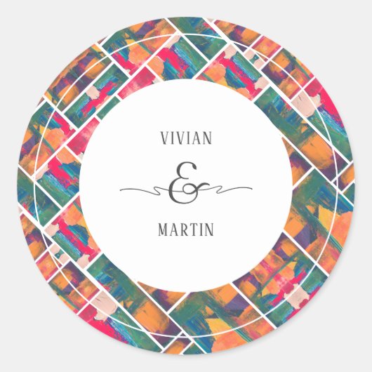 Art Paint Colorful Moderne Abstrakte Hochzeit Runder Aufkleber (Vorderseite)