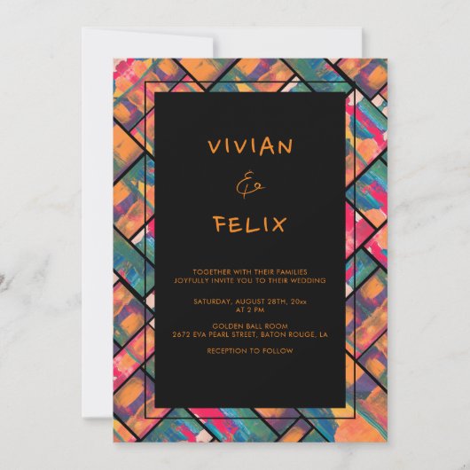 Art Paint Colors Orange Moderne Abstrakte Hochzeit Einladung (Vorderseite)